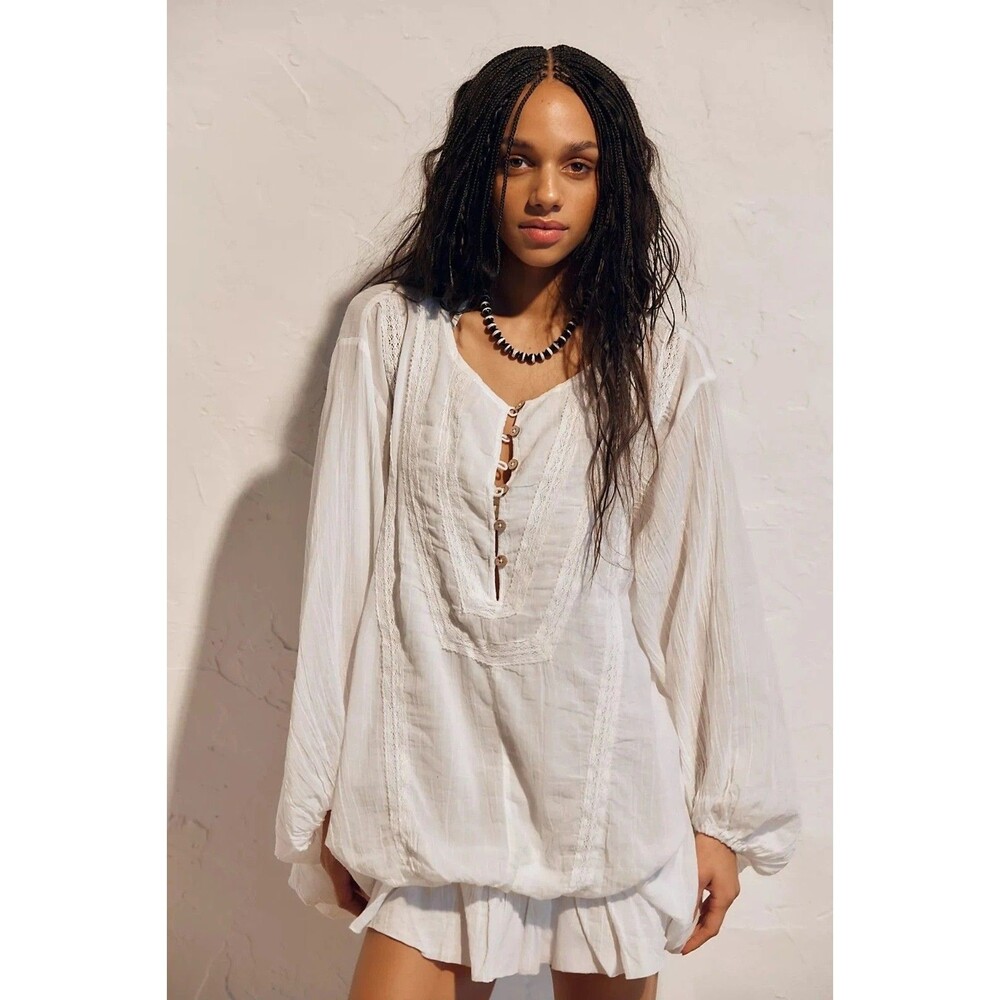 Free People Free-est Florence Mini Dress Ruffle Billowy Lace Cotton L 291324